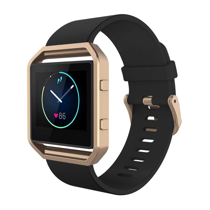 Simpeak Sport Band Compatible with Fitbit Blaze Smartwatch Sport Fitness, Silicone Wrist Band with Meatl Frame Replacement for Fitbit Blaze Men Women, Small, Black+Rose Gold Frame - Image 2